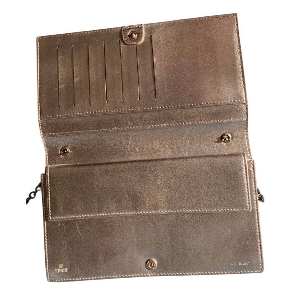 FENDI Metallic Calfskin Wallet On Chain Silver Clutch Purse AUTHENTIC $3800 - Picture 5 of 15